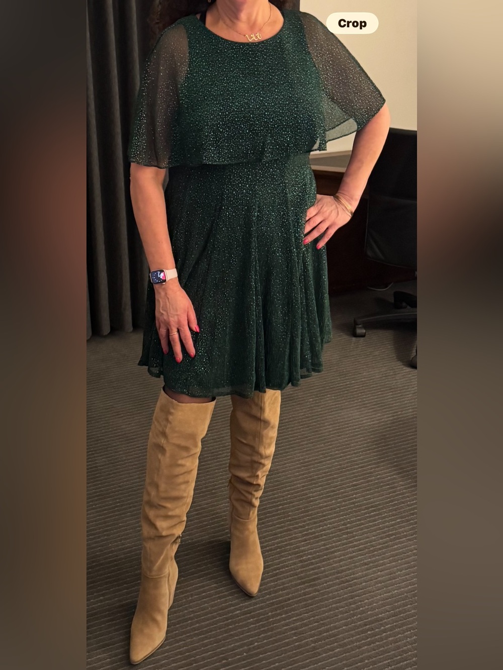 Maison Tara Emerald Green Glitter Fit-and-Flare Dress